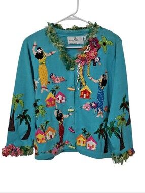Vintage Design Options Phillip & Jane Gordan Tropical Embellished Cardigan Med